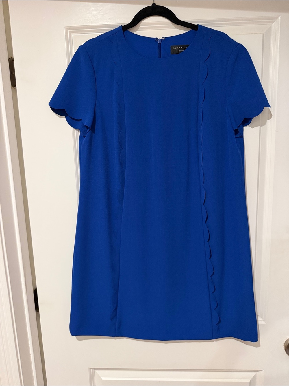Tahari Royal Blue Scallop-Trim Short-Sleeve Mini Dress